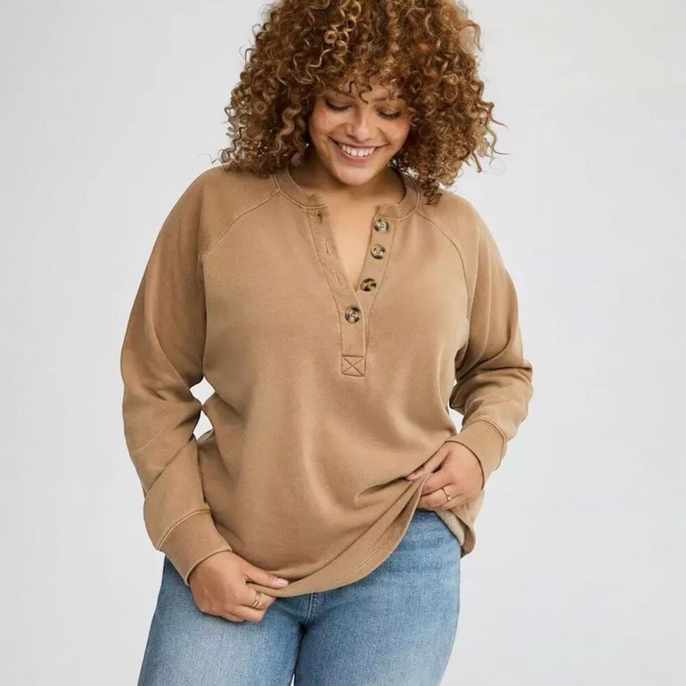 Torrid Tan Fleece Henley Sweatshirt Sz 2X NWOT
